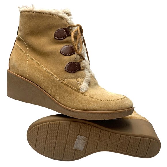 TOMMY HILFIGER Tan Suede Wedge Lace up Boots - Picture 8 of 10